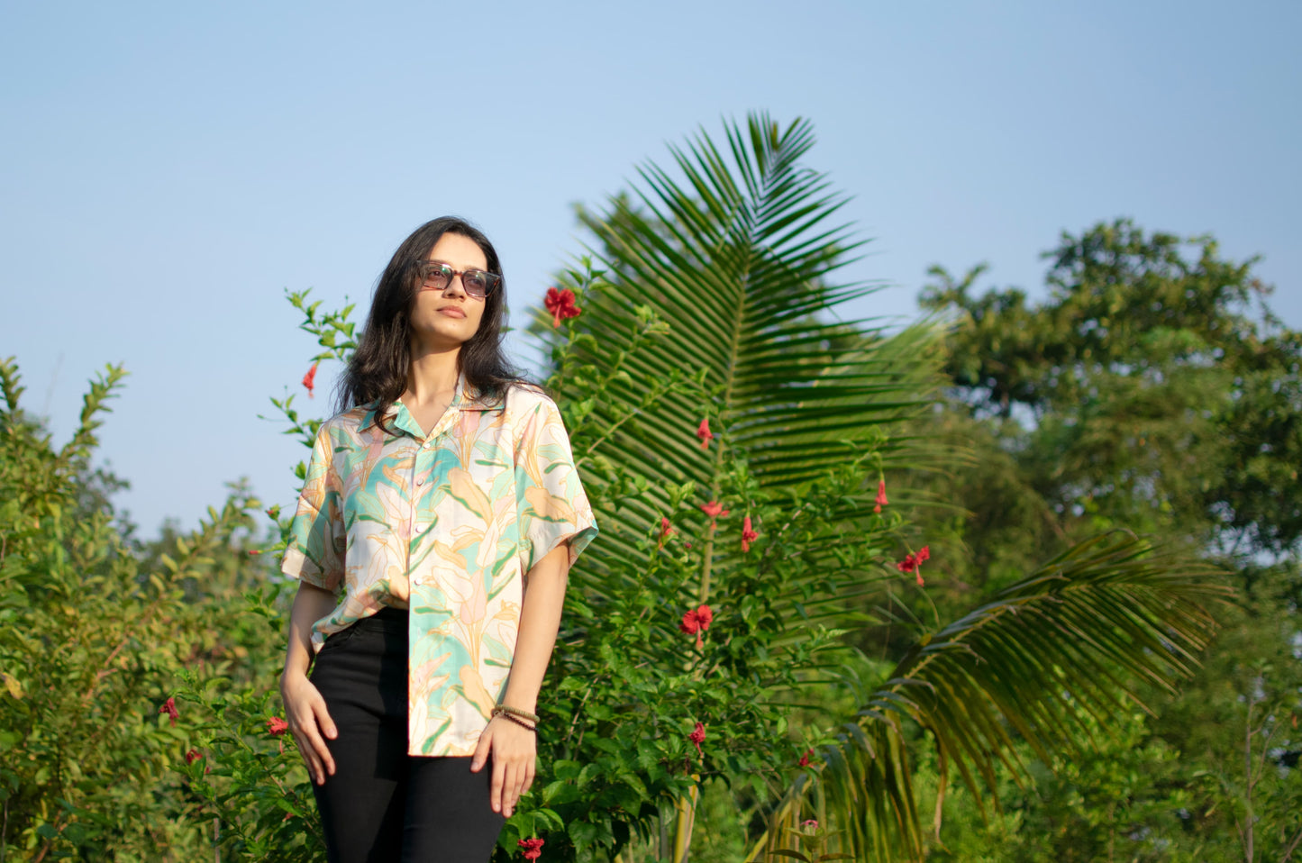 Tropical Whispers Linen Silk Shirt – Pastel Garden Elegance