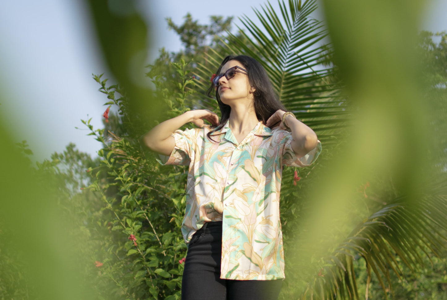 Tropical Whispers Linen Silk Shirt – Pastel Garden Elegance
