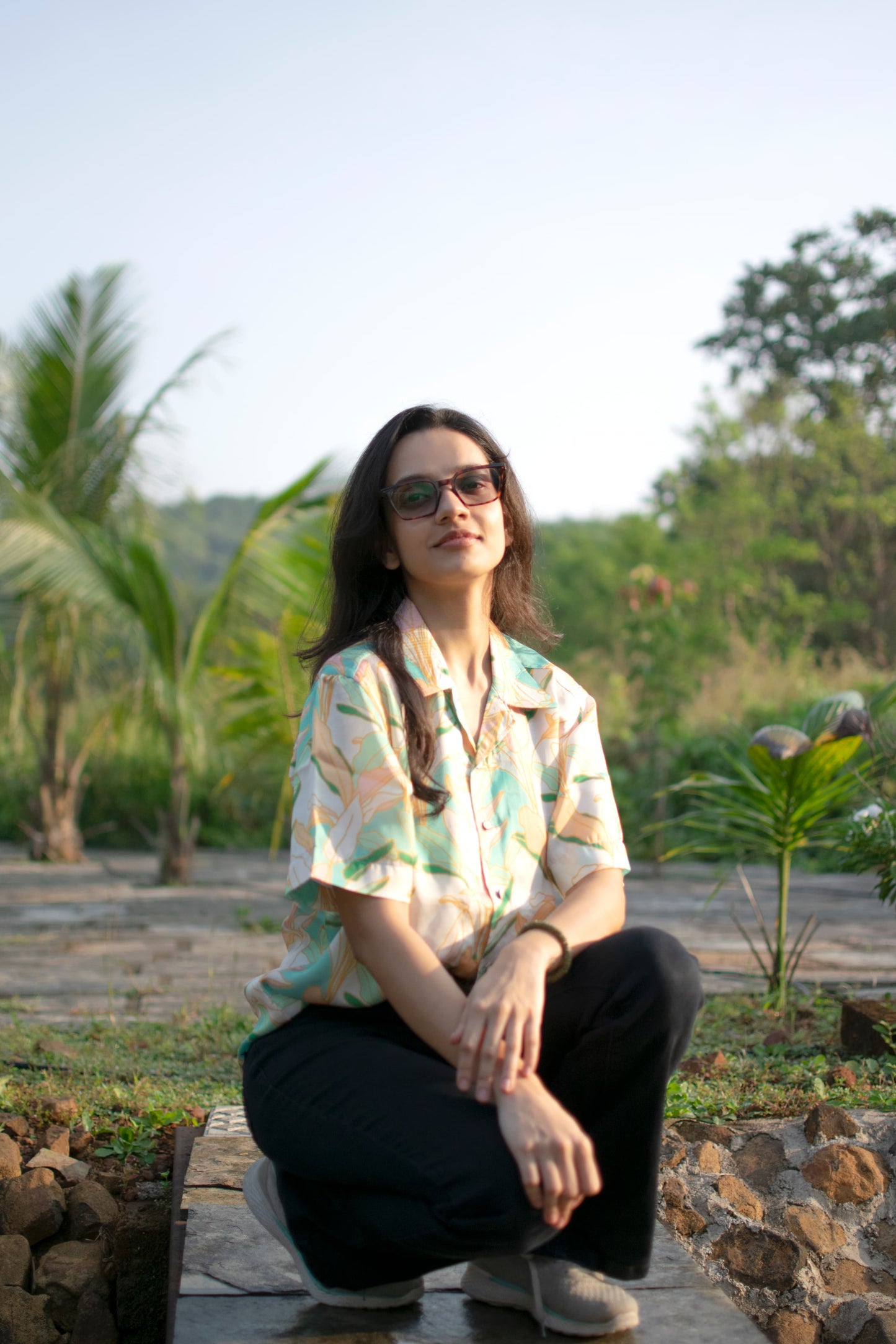 Tropical Whispers Linen Silk Shirt – Pastel Garden Elegance