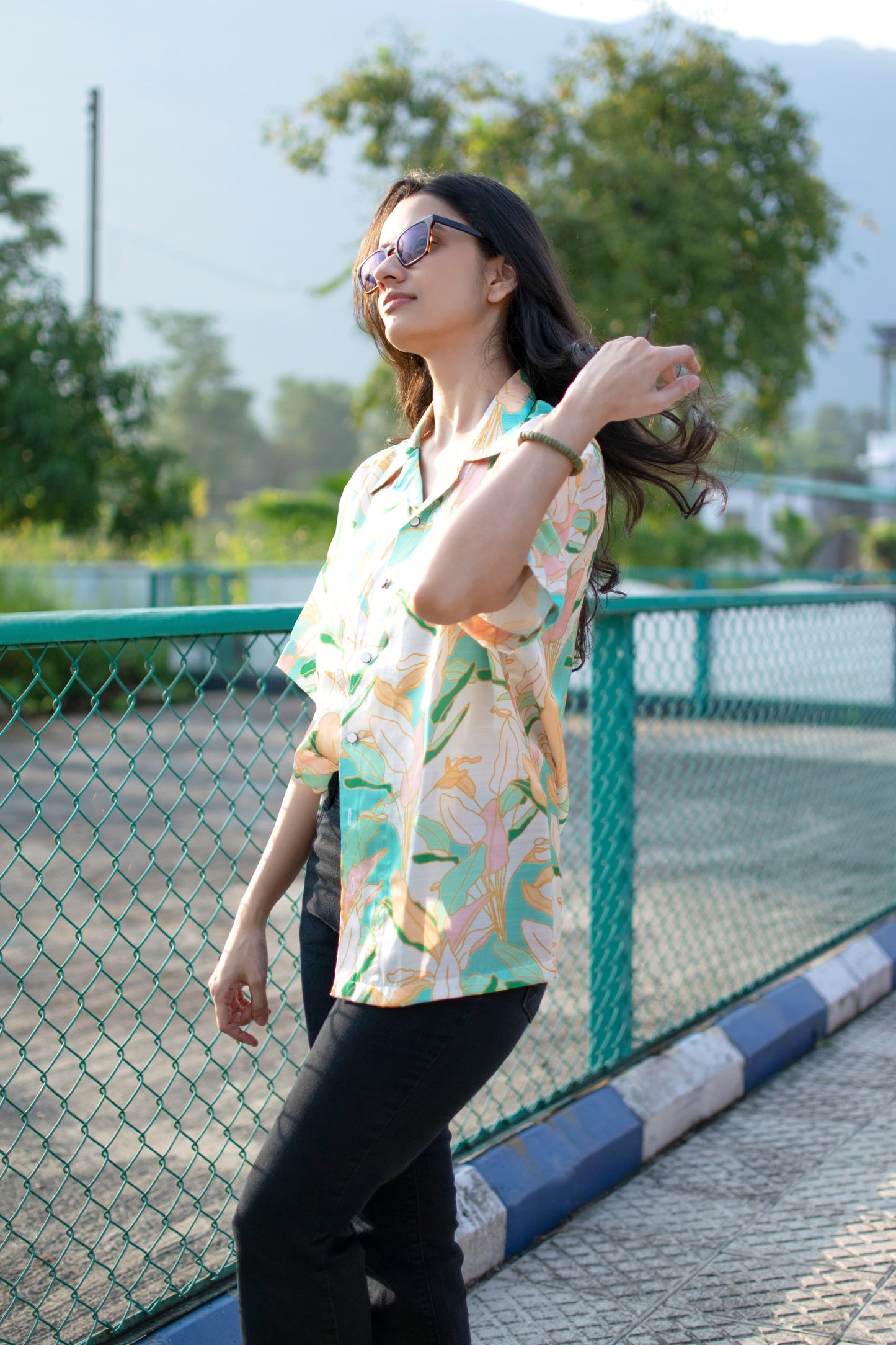 Tropical Whispers Linen Silk Shirt – Pastel Garden Elegance