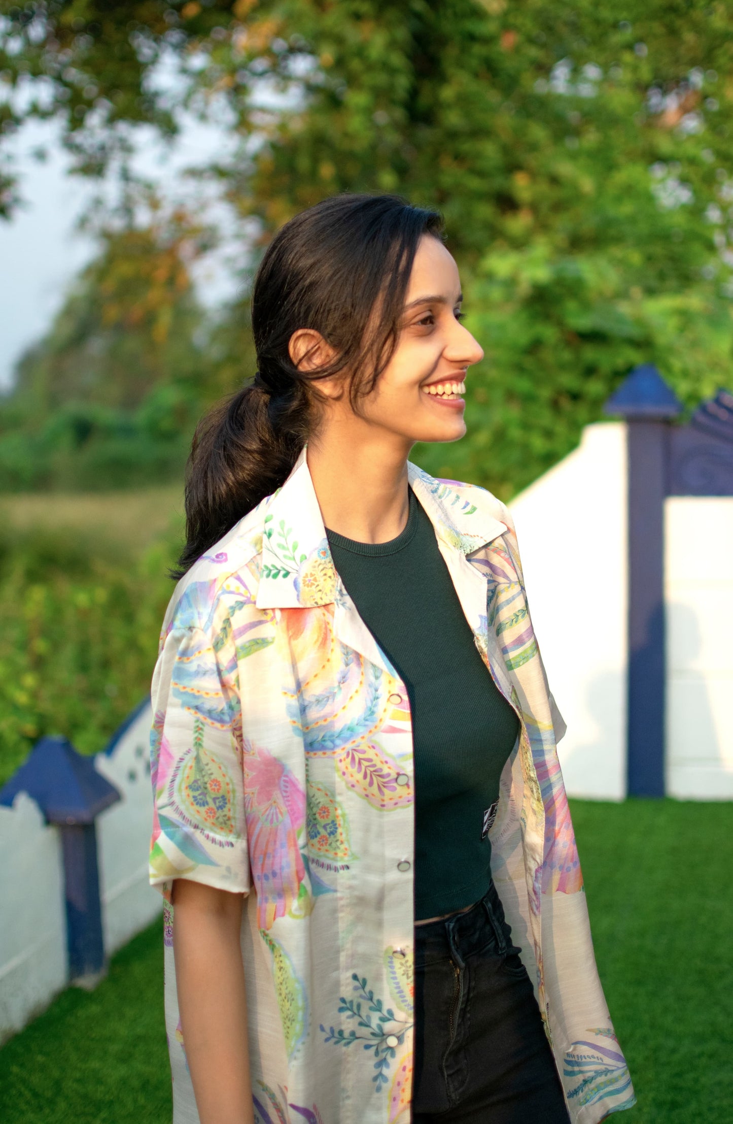 Sea Breeze Bloom Linen Silk Shirt – Pastel Garden Escape