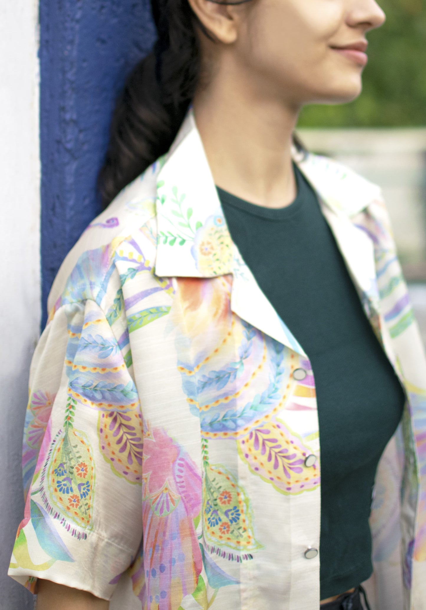 Sea Breeze Bloom Linen Silk Shirt – Pastel Garden Escape