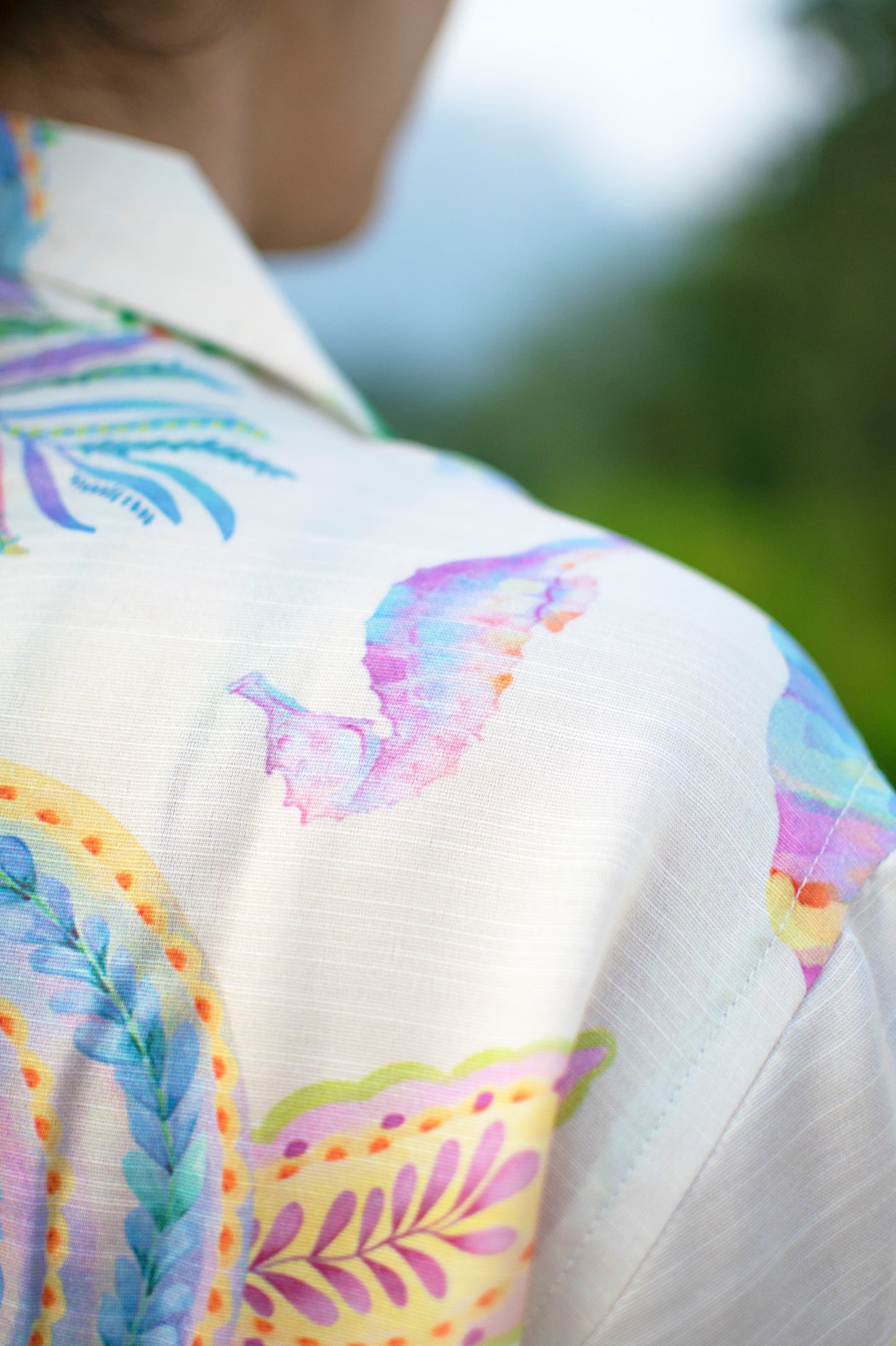 Sea Breeze Bloom Linen Silk Shirt – Pastel Garden Escape
