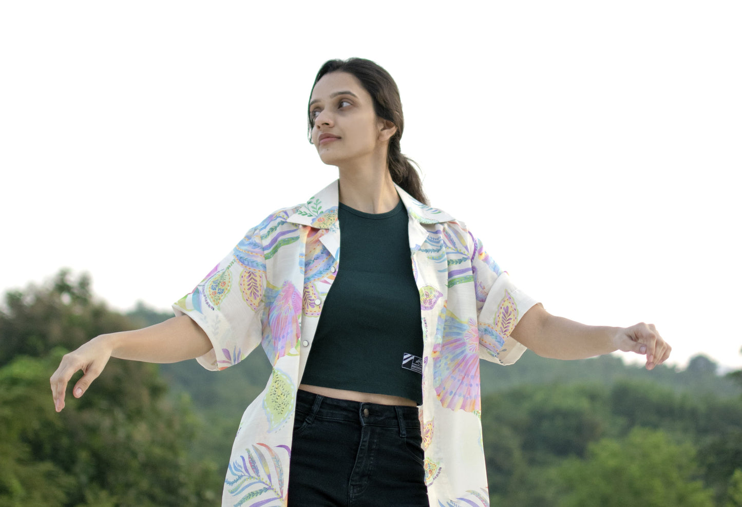 Sea Breeze Bloom Linen Silk Shirt – Pastel Garden Escape