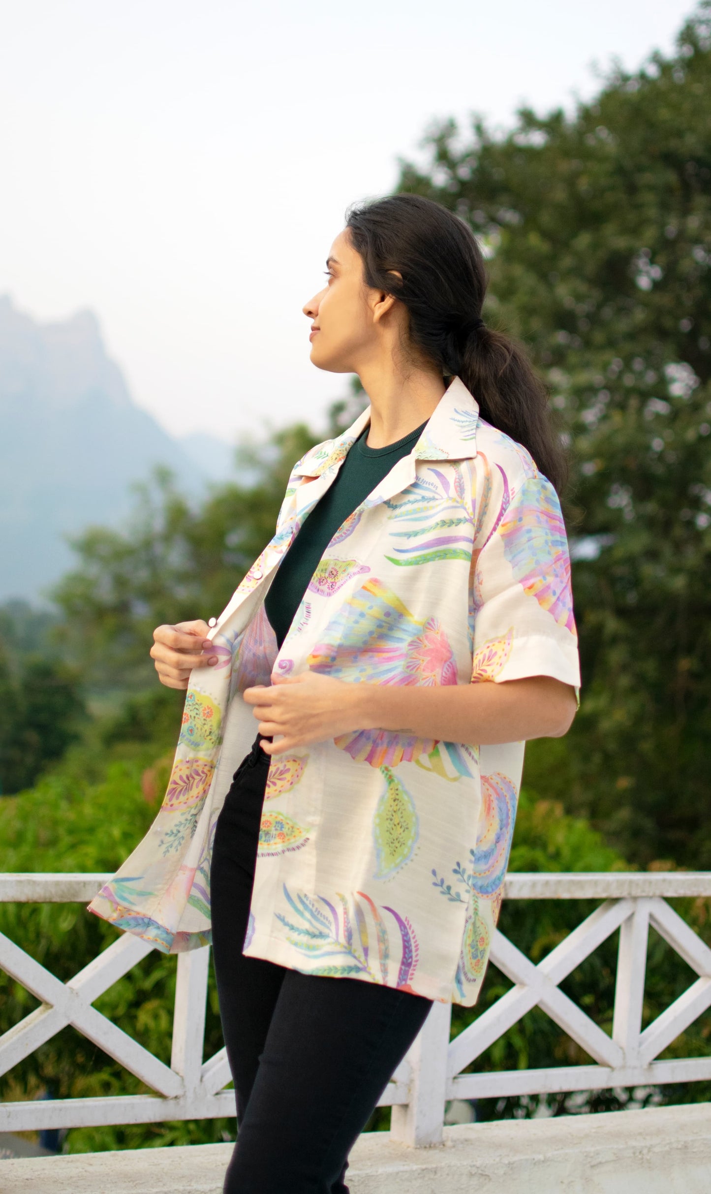 Sea Breeze Bloom Linen Silk Shirt – Pastel Garden Escape