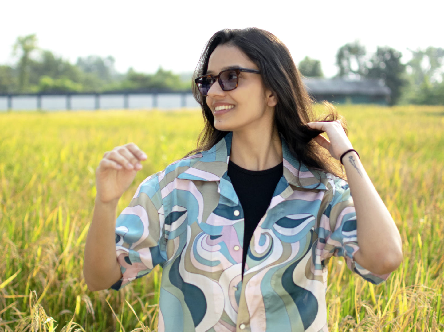Coastal Bloom Linen Silk Shirt – Soft Horizons